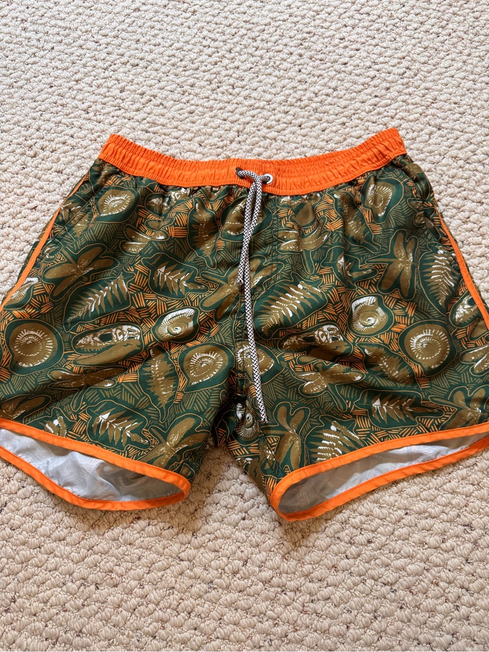 Maamgic Green Tropical Print Swim Shorts with Orange Trim